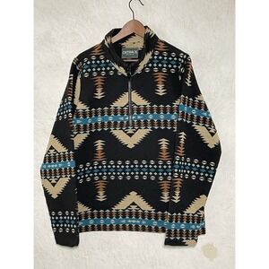 Outback Trading Co Sweater Mens L Black Aztec Fleece Quarter Zip Charlie Henle